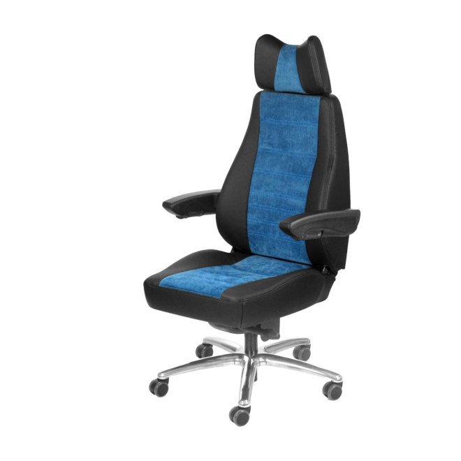 83900023 SIEGE BUREAU C4 TISSU BLEU ET CUIR NOIR